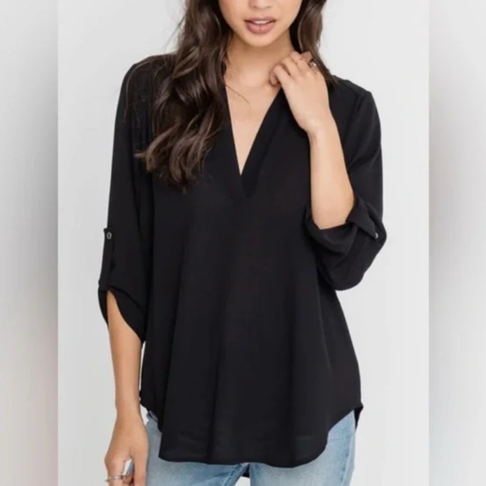 Lush Black V-Neck Blouse